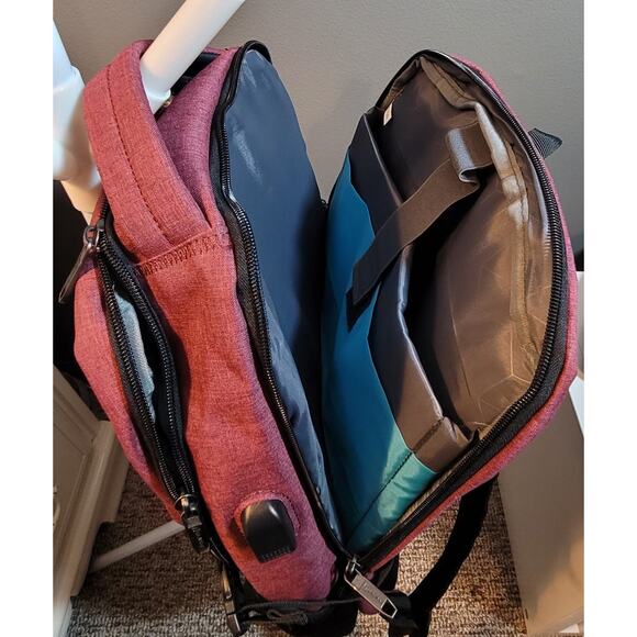 Duslang Backpack Laptop Bag USB Port Anti Theft Multi Pocket Rose Comfort Strap - Picture 6 of 9